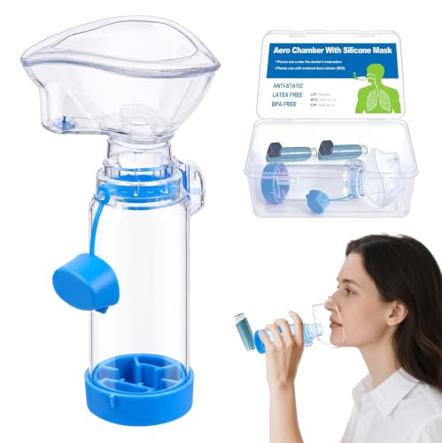 Inhaler Spacer for Adults with Inhaler Case, OTC Spacer for Inhaler with Silicone Mask, FSA-HSA Eligible, Case Holds MDI & Asthma Care Essentials (Blue/Adult)