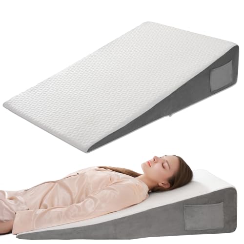 Vekkia 34" Extra-Long Wedge Pillow, Back & Arm Support, Bed Wedge Pillow for Sleeping After Surgery, Acid Reflux, Snoring Relief, Removable Washable Cover & Double Side Pockets, 7.5" Height, Gray