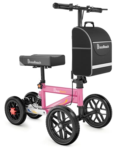 BlessReach Economy Steerable Knee Walker - Compact Crutch Alternative for Foot Injuries with Dual Braking System (Pink)