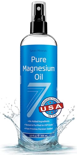 Seven Minerals Pure Magnesium Oil Spray, Big 12oz, USP Grade, Extra Strength, for Sleep, Feet, Muscle Pain, Cramps, Restless Legs - Mined in The USA. About 33,000mg of Mg
