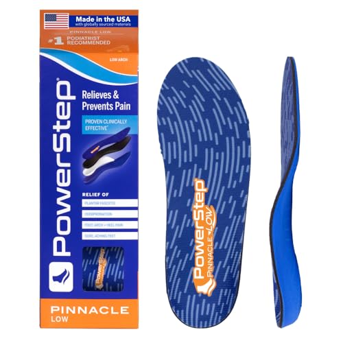 PowerStep Pinnacle Low, PowerStep Insoles, Flat Feet, Plantar Fasciitis Relief, Overpronation, Arch Support, Heel Pain, All Day Comfort, Pain Relief, Made in USA (Men's 12-13)