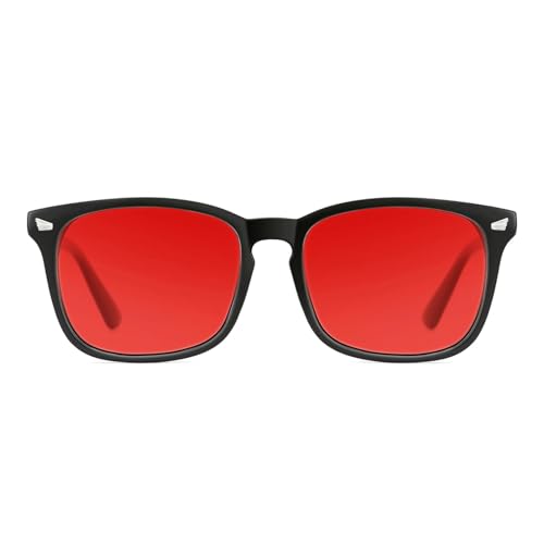 TIJN Sleep Glasses with Blue Green Light Blocking, Red Light Lens for Computer Gaming, Screen Fatigue & UV Protection