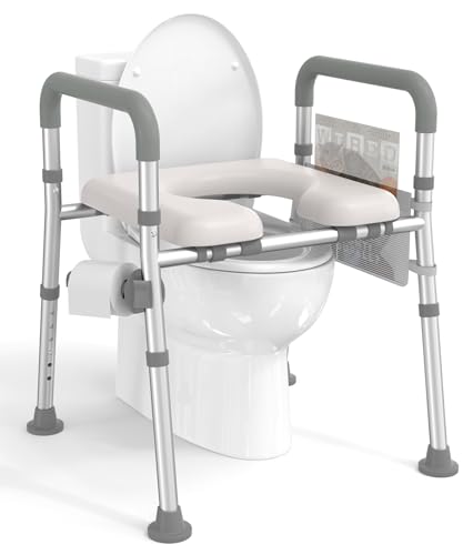 HOMLAND Toilet Seat Riser for Seniors with Adjustable Height & Width, 300lb