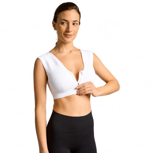 Tommie Copper Front Zip Shoulder Support Bra for Women, White, 3XL