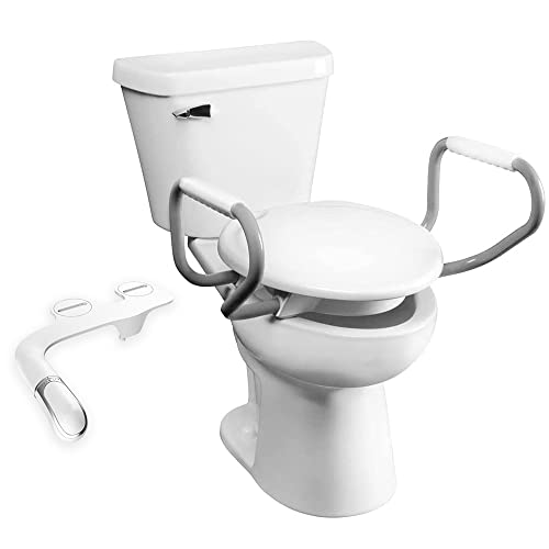 Bemis Assurance 3" Raised Toilet Seat with Handles and Bidet Attachment, Round