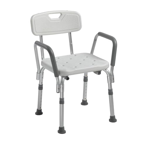 Drive Medical Premium Shower Chair with Back and Padded Arms, White