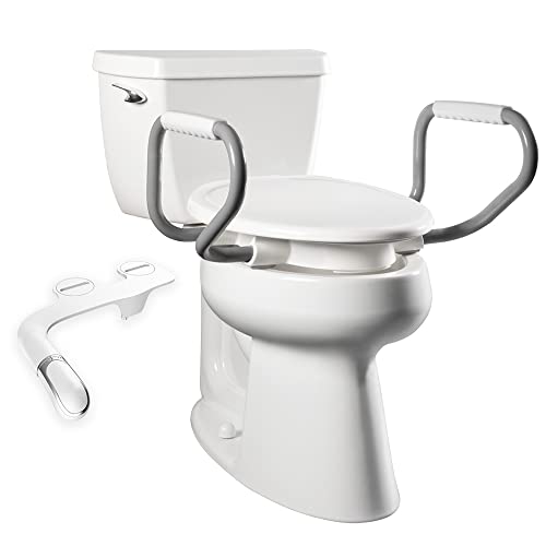 Bemis Assurance 3" Raised Toilet Seat with Handles and Bidet Attachment, Therapist Preferred for Safety, Secure Hinges, Clean Shield Guard, Elongated, White