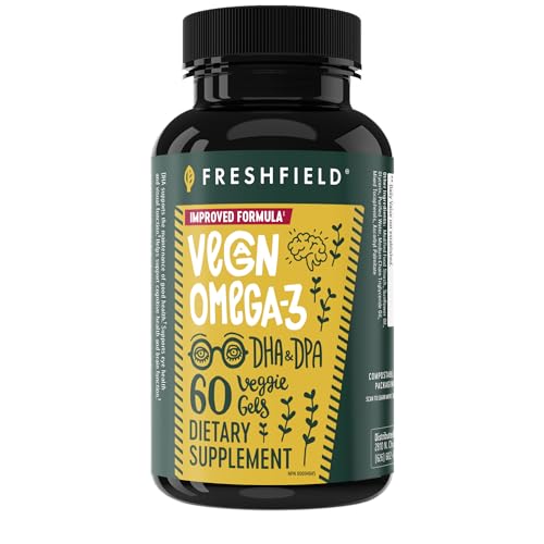 Freshfield Vegan Omega 3, Algae (Algal) Oil, Fish Oil Free Company, Third Party Tested, Carrageenan Free, DHA Supplement w/DPA, Plant Based Omega. Supports Heart, Brain, Joint Health. Lemon Scent