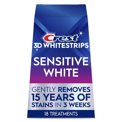 Crest 3DWhitestrips Sensitive White At-Home Teeth Whitening Kit, 18 Treatments, Gently Removes 15 Years of Stains