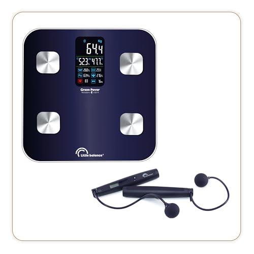 Little Balance 8683, Duo Connect Easy Jump Kit, Body Fat Meter + Skipping Rope Connected, Without USB Battery, 180 kg, Black
