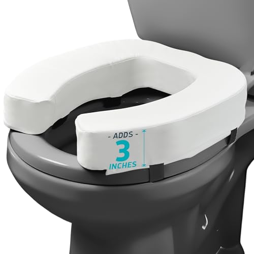 Lunderg Padded Toilet Seat Riser for Seniors - Adds 3 Inches. Universal Fit