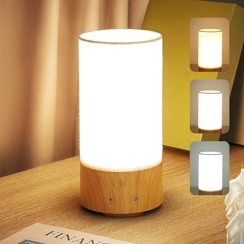Caromolly Light Therapy Lamp, Happy Lamp 10,000 LUX UV Free with 3 Color Temperature & 5 Brightness Level, Full Spectrum Light Wood Base Round Flaxen Fabric Shade for Home, Office, 4" × 8.4”
