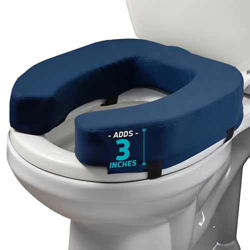 Lunderg Padded Toilet Seat Riser for Seniors - Adds 3 Inches. Universal Fit