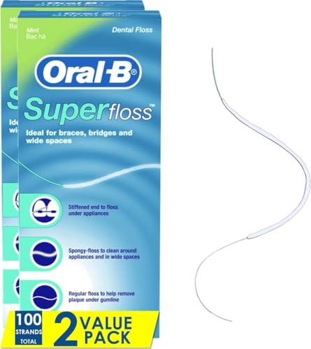 Oral-B Super Floss Pre-Cut Strands, Dental Floss for Bridges, Braces and Wide Spaces, 100 Strands