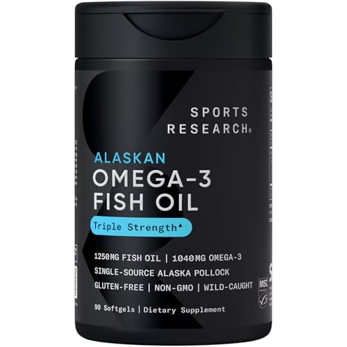 Sports Research® Omega-3 Fish Oil 1250mg from Wild Alaska Pollock, 90 Count