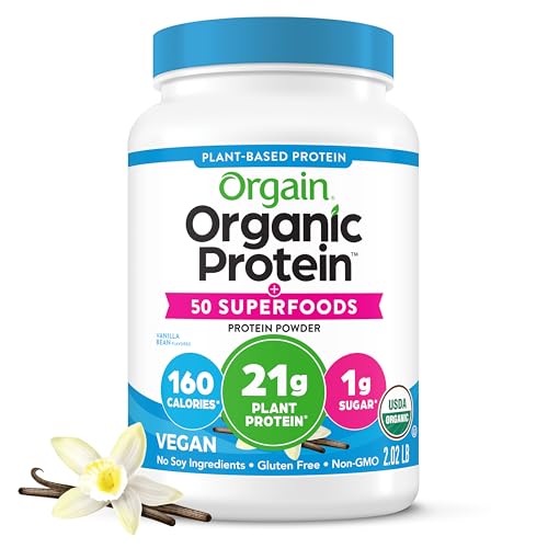 Orgain Organic Vegan 21g Protein + Superfoods Powder, Vanilla Bean, 2.02lb