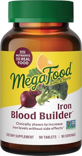 MegaFood Blood Builder Iron Supplement, Energy Support, Vegan, 90 Tablets