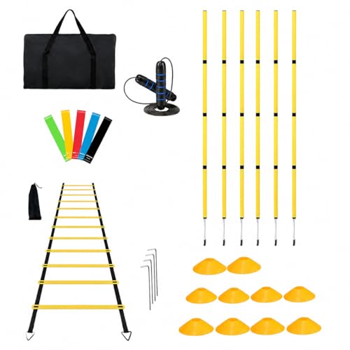 JISADER Exercise Bands & Workout Equipment Set, 5 Resistance Bands, Agility Ladder, Speed Rope, 10 Cones, Carrying Bag, Home Gym for Women