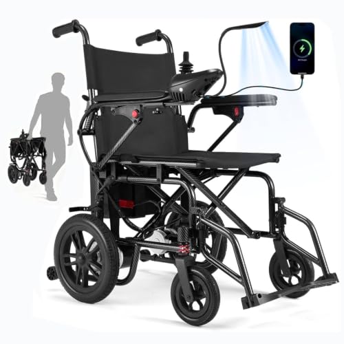 Electric Wheelchairs for Adults，Lightweight Foldable Wheelchair 15 Miles Long Travel Range, 360° Joystick Control Motorized Wheelchair, Support 286 lbs with LED Light Power Wheelchair (Black Black)