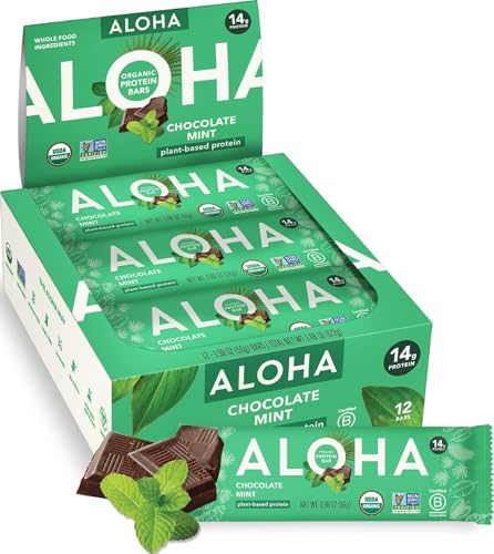 ALOHA Organic Plant Based Protein Bars, Chocolate Mint, 1.98 Oz (Pack of 12)