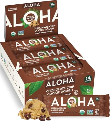 ALOHA Organic Plant Based Protein Bars | Chocolate Chip Cookie Dough, 12 Ct