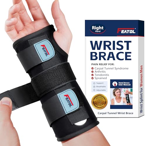 FEATOL Carpal Tunnel Wrist Brace Night Support, Adjustable Right Hand Brace