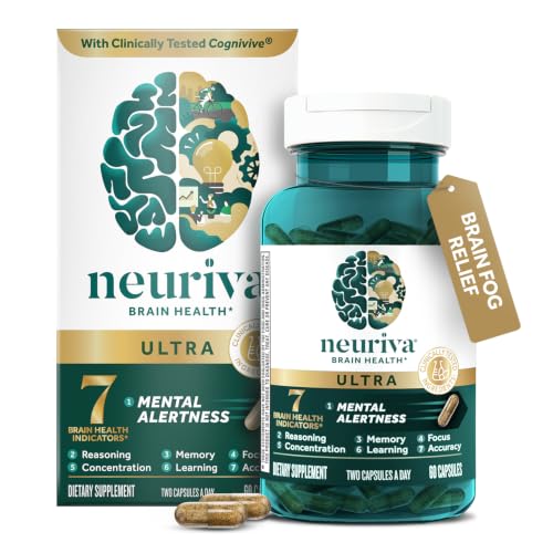 NEURIVA Ultra Brain Supplements for Memory and Focus, Phosphatidylserine, Cognivive, Neurofactor, Folic Acid, Vitamin B12 & Vitamin B6, 60 Count Capsules
