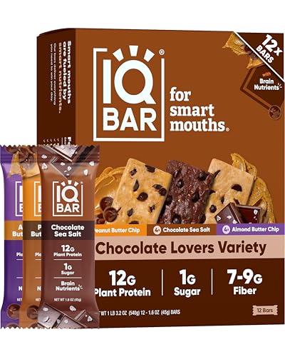 IQBAR Clean Protein Bars, Low Sugar Keto, Chocolate Variety Pack 12-Count