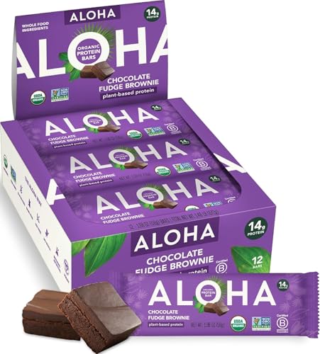 ALOHA Organic Plant-Based Protein Bars | Chocolate Fudge Brownie | Vegan, Gluten-Free, Paleo, Low-Carb, Non-GMO, Soy-Free, 12 Count